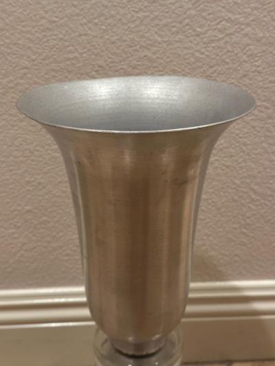Russel Wright Aluminum Torchiere Pair with Glass Ring Accents