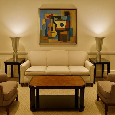 Russel Wright Aluminum Torchiere Pair with Glass Ring Accents