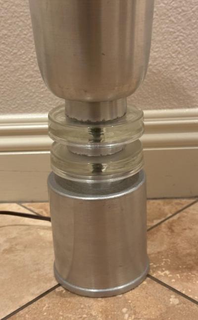 Russel Wright Aluminum Torchiere Pair with Glass Ring Accents