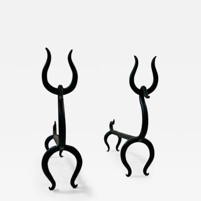 Russel Wright MODERNIST BLACKENED STEEL DEER ANDIRONS