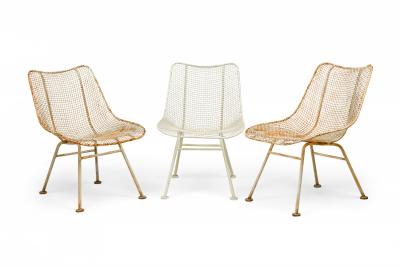 Russell Woodard Sculptura White Wrought Iron and Steel Mesh Low Dining Chairs