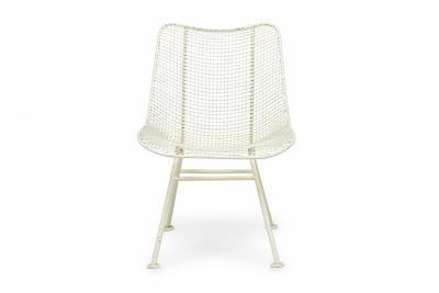 Russell Woodard Sculptura White Wrought Iron and Steel Mesh Low Dining Chairs