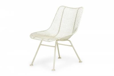 Russell Woodard Sculptura White Wrought Iron and Steel Mesh Low Dining Chairs