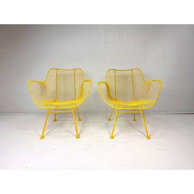 Russell Woodard Woodard Furniture 1950s Pair of Yellow Sculptura Collection Chairs by Russell Woodard Attrb 