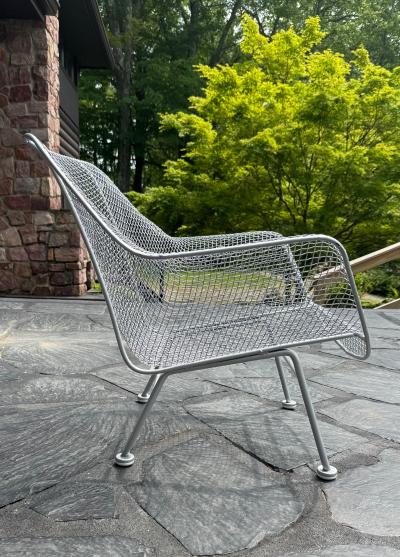Russell Woodard Woodard Furniture Pair of Large Mid century Sculptura Iron Mesh Silver Lounge Chairs by Woodard
