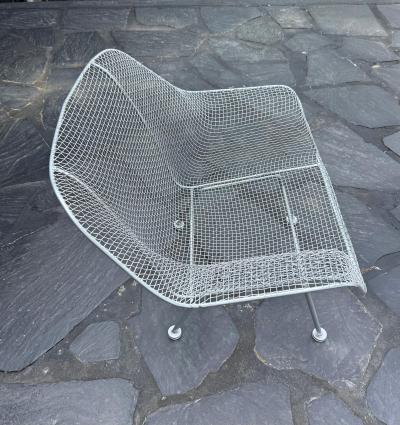 Russell Woodard Woodard Furniture Pair of Large Mid century Sculptura Iron Mesh Silver Lounge Chairs by Woodard