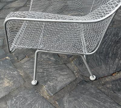 Russell Woodard Woodard Furniture Pair of Large Mid century Sculptura Iron Mesh Silver Lounge Chairs by Woodard