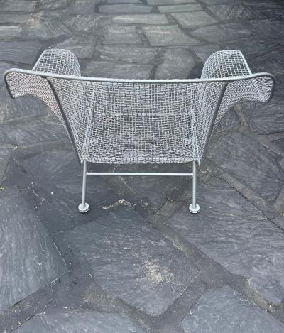 Russell Woodard Woodard Furniture Pair of Large Mid century Sculptura Iron Mesh Silver Lounge Chairs by Woodard