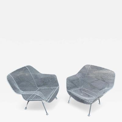 Russell Woodard Woodard Furniture Pair of Large Mid century Sculptura Iron Mesh Silver Lounge Chairs by Woodard