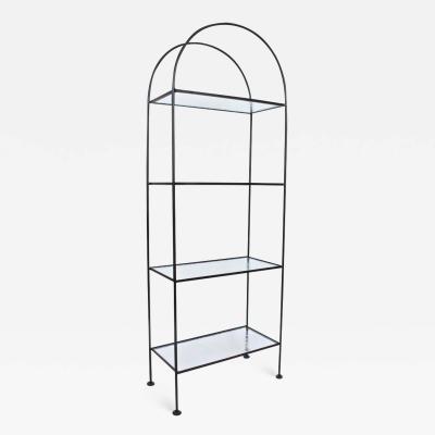 Russell Woodard Woodard Furniture Russell Woodard Four Shelf tag re in Black Iron and Art Glass 1950s