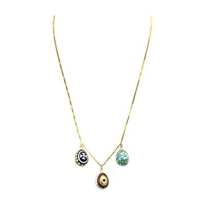 Russian 18 Karat Yellow Gold Enamel Egg Necklace