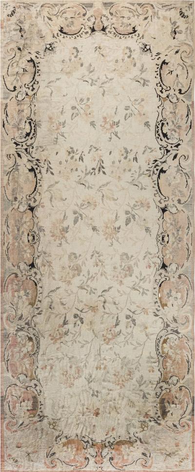 Russian Bessarabian Soft Gray Green and Orange Handwoven Wool Rug