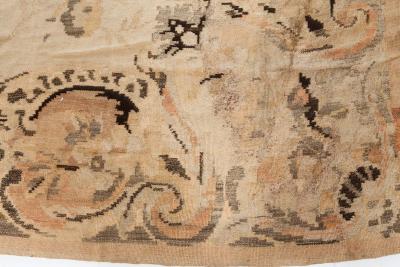 Russian Bessarabian Soft Gray Green and Orange Handwoven Wool Rug