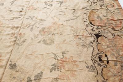Russian Bessarabian Soft Gray Green and Orange Handwoven Wool Rug