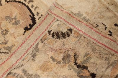 Russian Bessarabian Soft Gray Green and Orange Handwoven Wool Rug