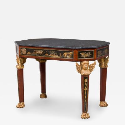 Russian Chinoiserie Parcel Gilt Mahogany Gray Marble Octagonal Center Table
