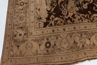 Russian Karabagh Botanic Beige Chocolate Brown Hand Knotted Wool Rug