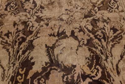 Russian Karabagh Botanic Beige Chocolate Brown Hand Knotted Wool Rug