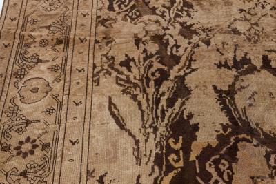 Russian Karabagh Botanic Beige Chocolate Brown Hand Knotted Wool Rug