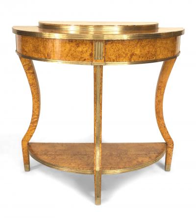 Russian Neoclassic Birch and Brass Demilune Console Table