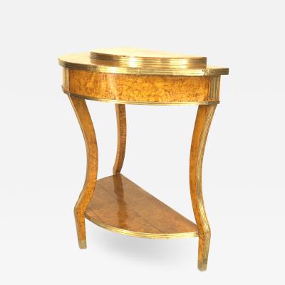 Russian Neoclassic Birch and Brass Demilune Console Table