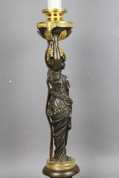 Russian Neoclassic Bronze and Ormolu Candlestick Lamp