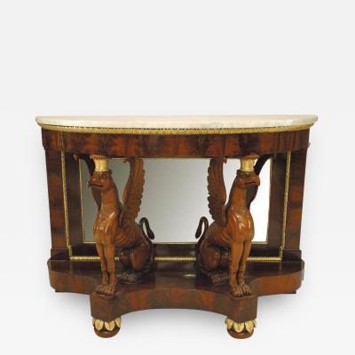 Russian Neoclassic Gilt Mahogany Demilune Console Table