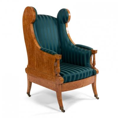 Russian Neoclassic Silk Winged Arm Chair