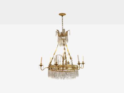 Russian Neoclassical Bronze Crystal Chandelier Italy 1950s