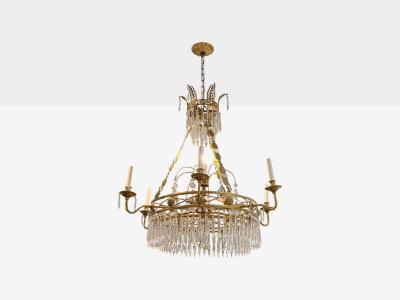 Russian Neoclassical Bronze Crystal Chandelier Italy 1950s