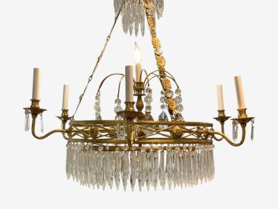 Russian Neoclassical Bronze Crystal Chandelier Italy 1950s