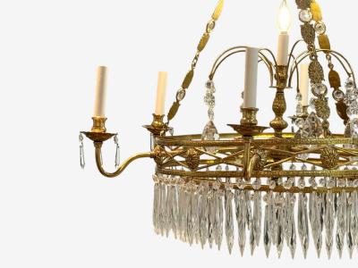 Russian Neoclassical Bronze Crystal Chandelier Italy 1950s