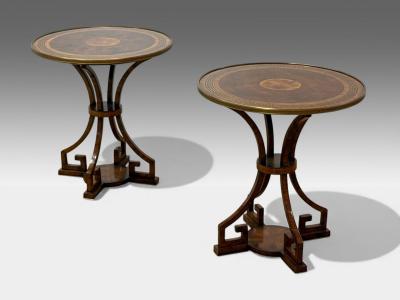 Russian Neoclassical Burlwood Brass Gueridons France 1950s