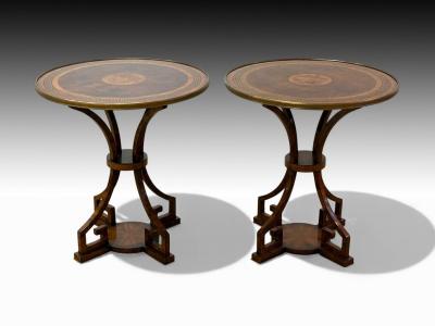 Russian Neoclassical Burlwood Brass Gueridons France 1950s