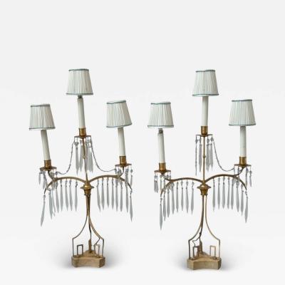 Russian Neoclassical Dore Bronze Crystal Marble Table Lamps Russia 19th c 