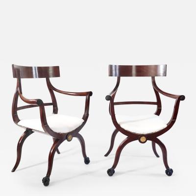 Russian Neoclassical Mahogany Armchairs Pair circa 1800