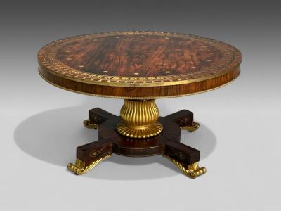 Russian Neoclassical Rosewood Brass Inlay Monumental Center Table 19th c 