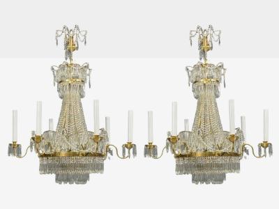 Russian Neoclassical Style Monumental Chandeliers Bronze Crystal 1960s
