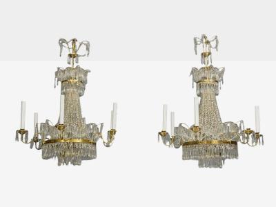 Russian Neoclassical Style Monumental Chandeliers Bronze Crystal 1960s