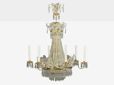 Russian Neoclassical Style Monumental Chandeliers Bronze Crystal 1960s