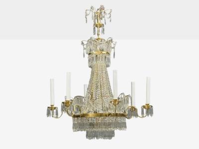 Russian Neoclassical Style Monumental Chandeliers Bronze Crystal 1960s