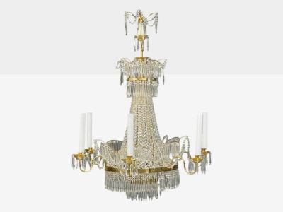 Russian Neoclassical Style Monumental Chandeliers Bronze Crystal 1960s