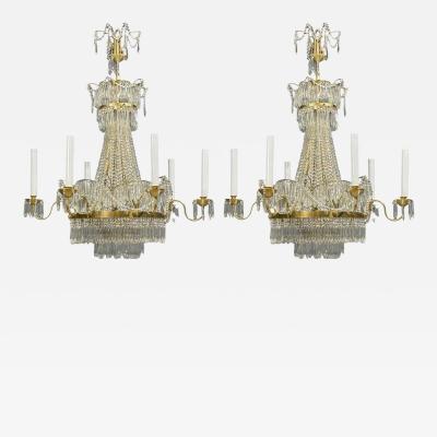 Russian Neoclassical Style Monumental Chandeliers Bronze Crystal 1960s