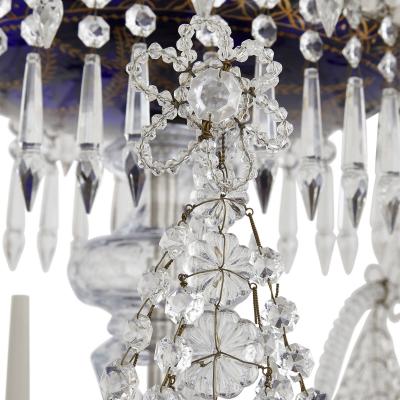 Russian Neoclassical style clear and blue cut glass chandelier