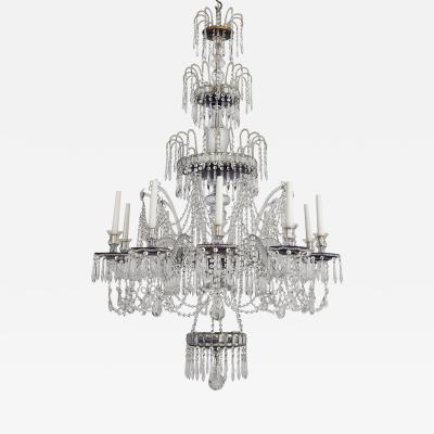 Russian Neoclassical style clear and blue cut glass chandelier
