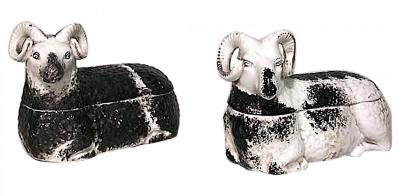Russian Porcelain Ram Shaped Boxes
