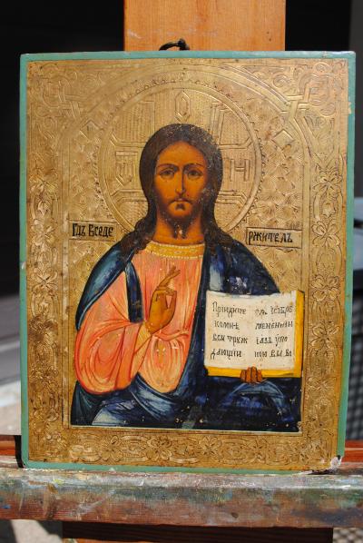 Russian Wood Panel Icon Late 19th c 