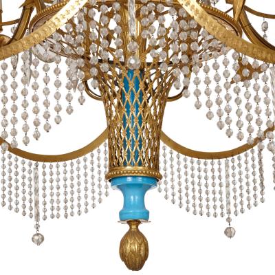 Russian cut glass ormolu and blue porcelain chandelier