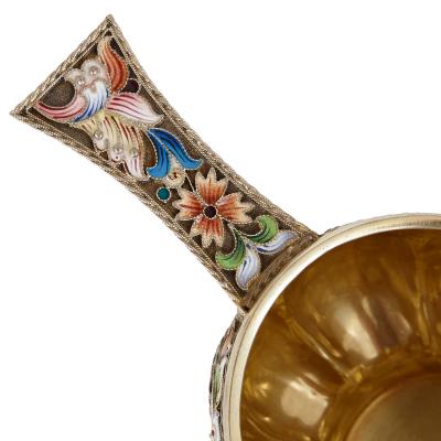 Russian kovsch in silver gilt cloisonne enamel and silver pearl