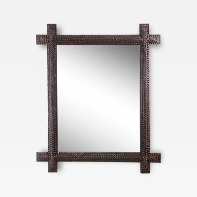 Rustic 19th Century Tramp Art Wall Mirror Handcarved Austria ca 1880